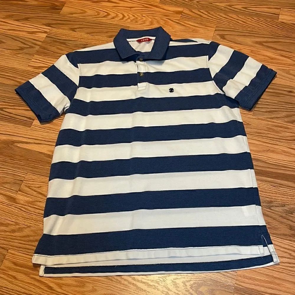 Izod Striped Golf Polo, Blue, medium